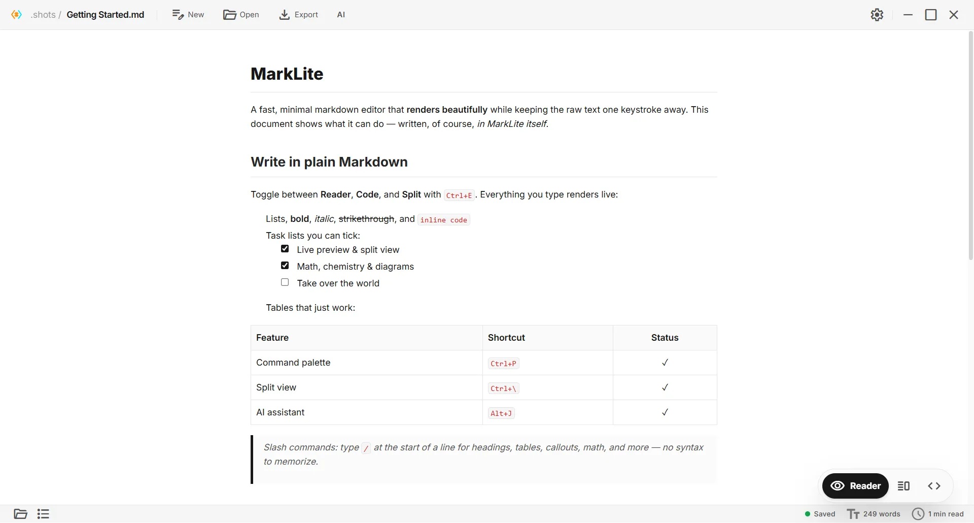 Paperling Light theme rendering a Markdown document